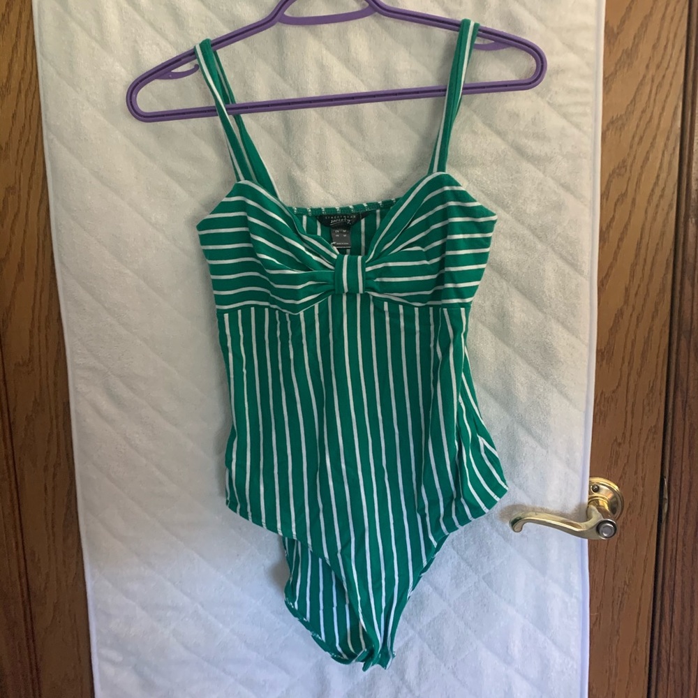 Green striped bodysuit, size medium